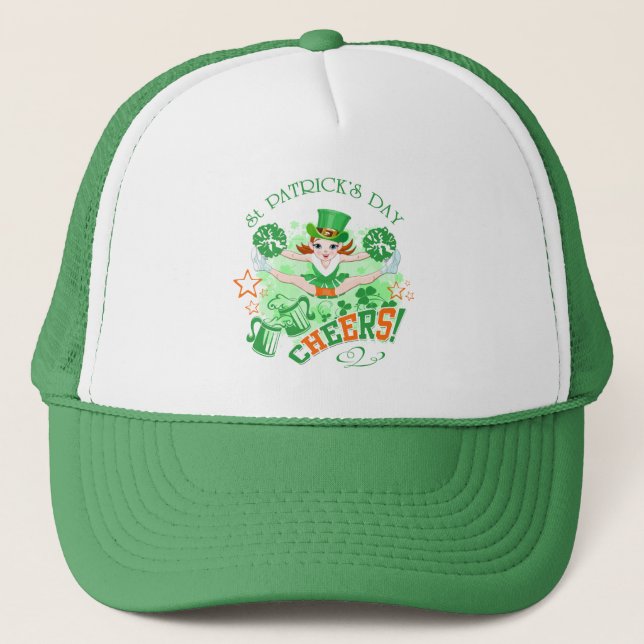 Lucky St Patrick's Day, Leprechaun Cheerleader Trucker Hat (Front)