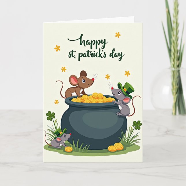 Lucky St Patricks Day Mice Card (Front)