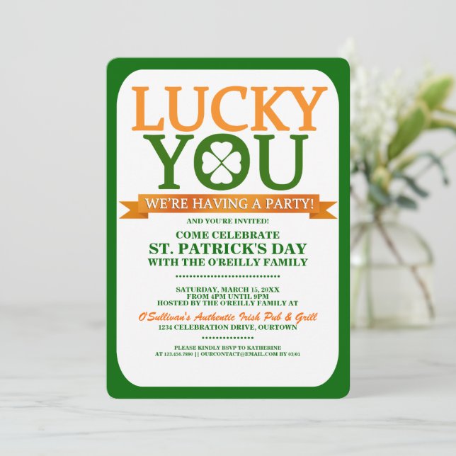 Lucky St. Patricks Day Party Invitations (Standing Front)