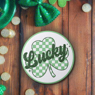 Lucky St Patrick's Day Retro Shamrock 7.5 Cm Round Badge