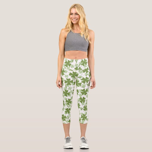Lucky St. Patrick's Day Shamrock Capri Leggings (Front)