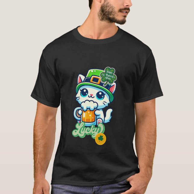 "Lucky" St. Patrick's Day Shirt with Cute Kitten (Front)