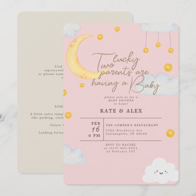 Lucky St Patrick's Girl Pink Baby Shower Invitation (Front/Back)