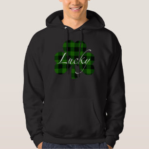 Lucky St. Patty’s Shamrocks green plaid Hoodie