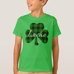 Lucky St. Patty’s Shamrocks green plaid T-Shirt