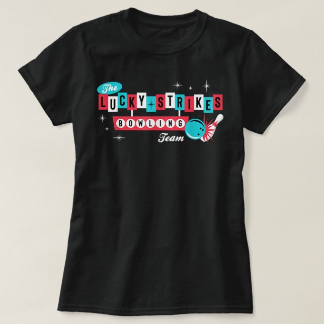 Lucky Strikes Bowling Team - Retro Men Women or Ki T-Shirt (Design Front)