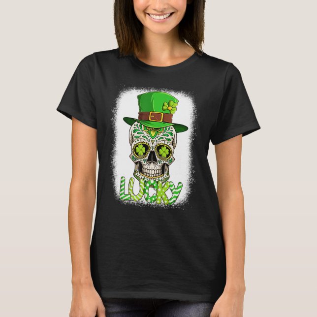 Lucky Sugar Skull Leprechaun Hat St Patrick's Day  T-Shirt (Front)