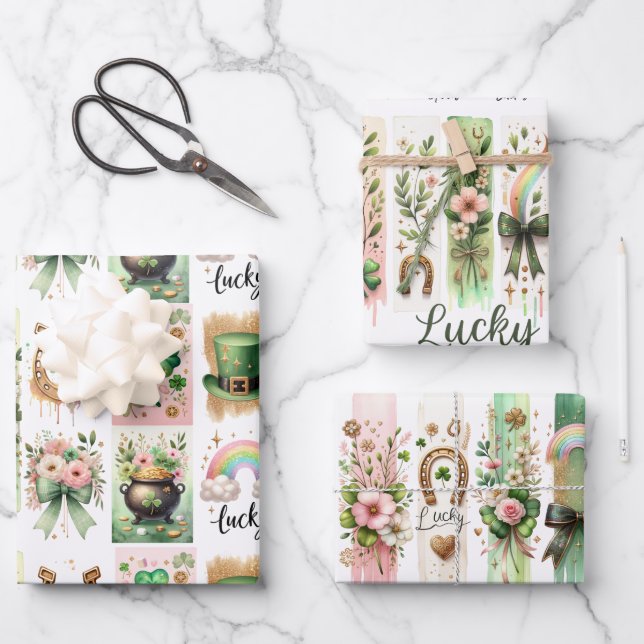 Lucky Symbols, St. Patrick's Day Wrapping Paper (Front)