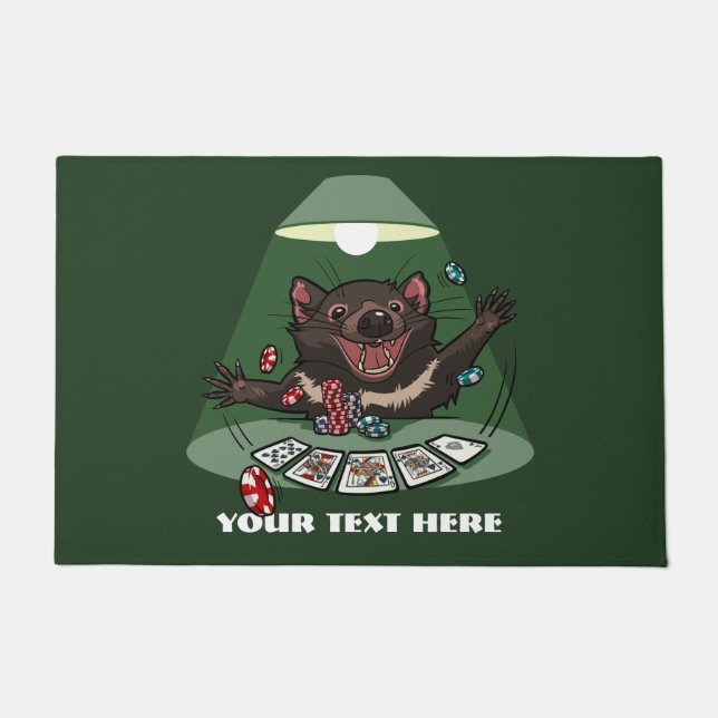 Lucky Tasmanian Devil Royal Flush Poker Cartoon Doormat (Front)