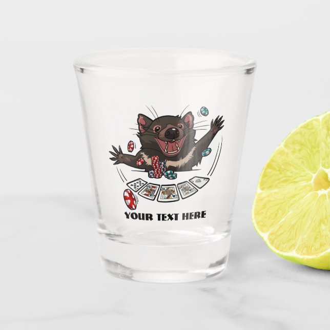 Lucky Tasmanian Devil Royal Flush Poker Cartoon Shot Glass (Front)