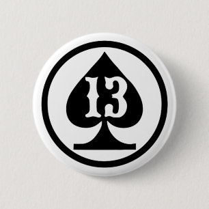 LUCKY THIRTEEN SPADE 6 CM ROUND BADGE