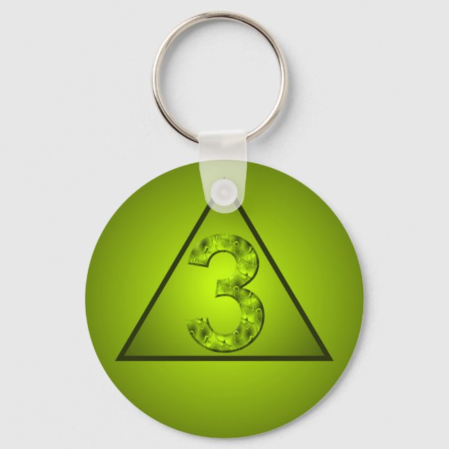 Lucky Three Green Mystic Number Triangle Key Ring (Front)