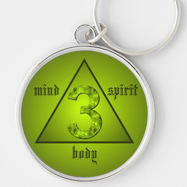 Lucky Three Holistic Triangle Mind Body Spirit Key Ring (Front)