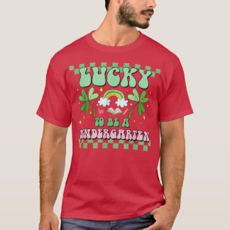 Lucky To Be A Kindergarten Teacher Groovy St Patri T-Shirt