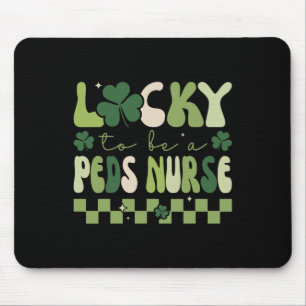 Lucky To Be A Peds Nurse Groovy Retro St Patrick's Mouse Mat