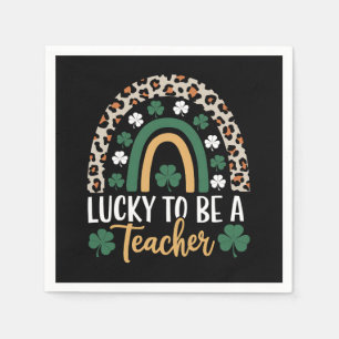 Lucky To Be A Teacher Rainbow St Patrick's Day Napkin