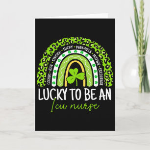 Lucky To Be An Icu Nurse Shamrock Rainbow St Patri Card
