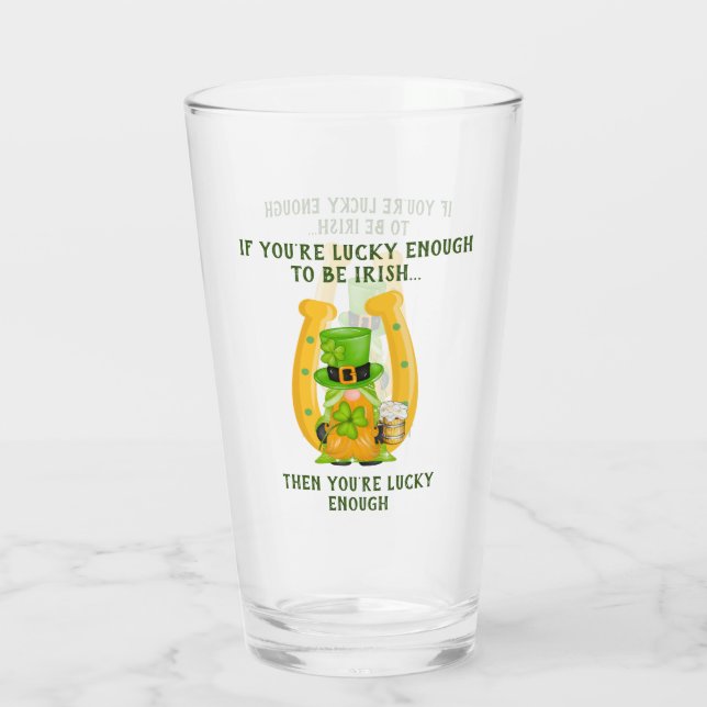 Lucky to be Irish Horseshoe Gnome Glass (Back)