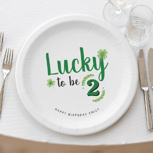 Lucky to be St Patrick's Day Clover Kids Birthday Paper Plate