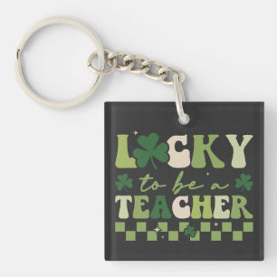 Lucky To Be Teacher Groovy Retro St Patrick's Day Key Ring
