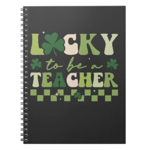 Lucky To Be Teacher Groovy Retro St Patrick's Day Notebook