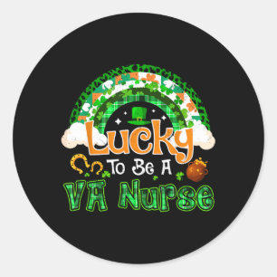Lucky To Be Va Nurse Shamrock Rainbow St Patricks Classic Round Sticker