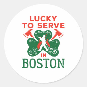 Lucky to Serve in Boston Firefighter Patricks Day Classic Round Sticker