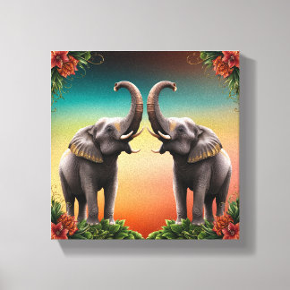 Lucky two elephant image canvas print