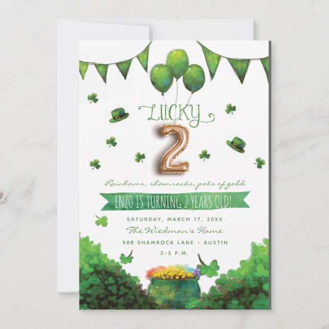 Lucky Two Patrick's Day Birthday Party Invitations (Front)