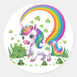 Lucky Unicorn Shamrock St Patricks Day Lepricorn Classic Round Sticker