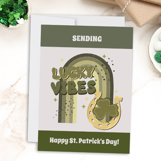 Lucky Vibes Boho St Patrick's Day Irish Shamrock  Holiday Card (Creator Uploaded)