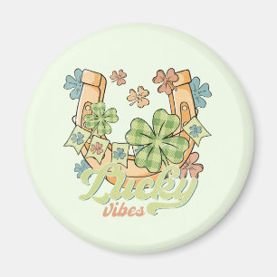 Lucky Vibes - Colourful Clovers & Golden Horseshoe Magnet