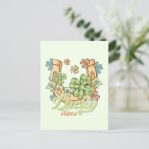 Lucky Vibes - Colourful Clovers & Golden Horseshoe Postcard