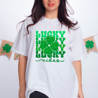 Lucky Vibes Green Leopard Shamrock St Patricks Day T-Shirt