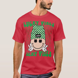 Lucky Vibes Hippie Groovy St Patricks Day Shamrock T-Shirt