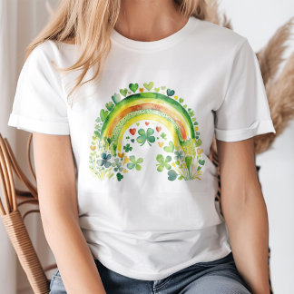 "Lucky Vibes" Watercolor Green Rainbow Shamrocks T-Shirt