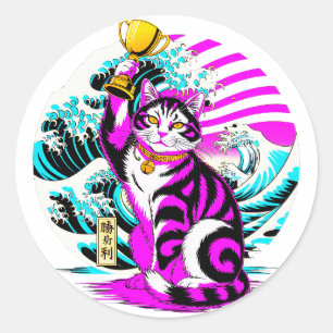 Lucky Victory Cat - Japanese Good Luck Charm Classic Round Sticker