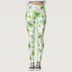 Lucky Watercolor Four Leaf Clover Irish Ireland Leggings