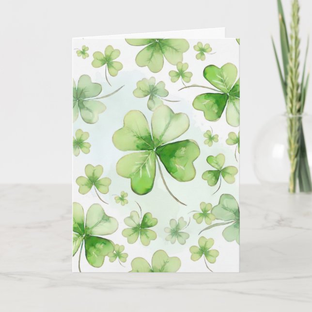 Lucky Watercolor Four Leaf Clover Irish Mom Dad Card (Front)