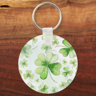 Lucky Watercolor Four Leaf Clover Irish Mom Dad Key Ring