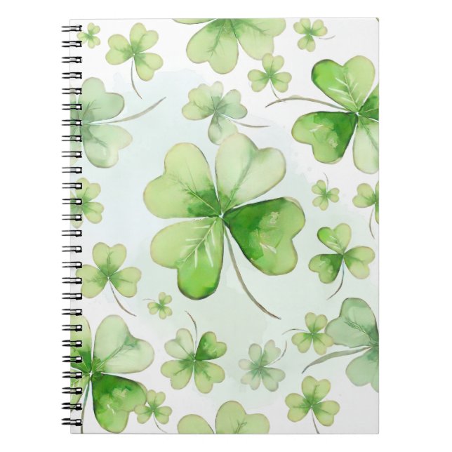 Lucky Watercolor Four Leaf Clover Irish Mum Dad Notebook (Front)