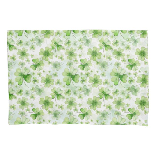 Lucky Watercolor Four Leaf Clover Irish Mum Dad Pillowcase (Front-Left)