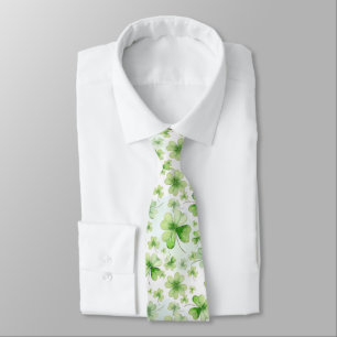 Lucky Watercolor Four Leaf Clover Irish Mum Dad Tie
