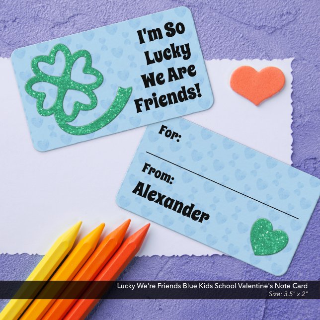 Lucky We're Friends Blue Kids School Valentine's Card (I'm So Lucky We're Friends Blue Kids School/Classroom Valentine's Card)