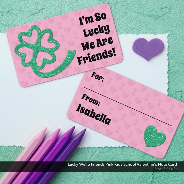 Lucky We're Friends Pink Kids School Valentine's Card (I'm So Lucky We're Friends Pink Kids School/Classroom Valentine's Card)