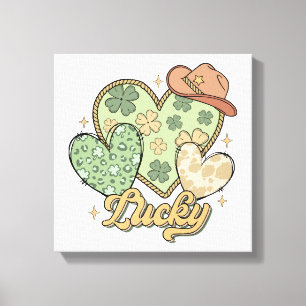 Lucky Western St Patricks Day Heart Shamrock Irish Canvas Print