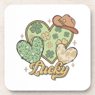 Lucky Western St Patricks Day Heart Shamrock Irish Coaster