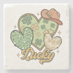 Lucky Western St Patricks Day Heart Shamrock Irish Stone Coaster