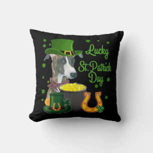 Lucky Whippet Dog Shamrock St Patricks Day Cushion