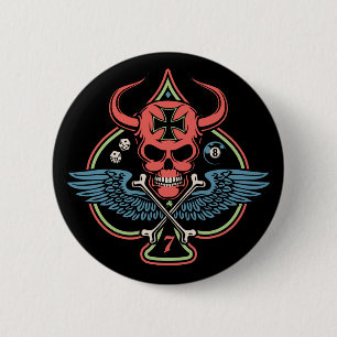 Lucky Winged Maltese Devil Skull of Spades 6 Cm Round Badge